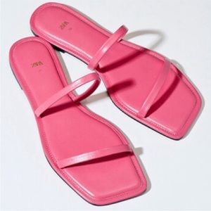 ZARA Barbie Pink Slide Sandals Sz 40 Square Toe Flats Double Strap